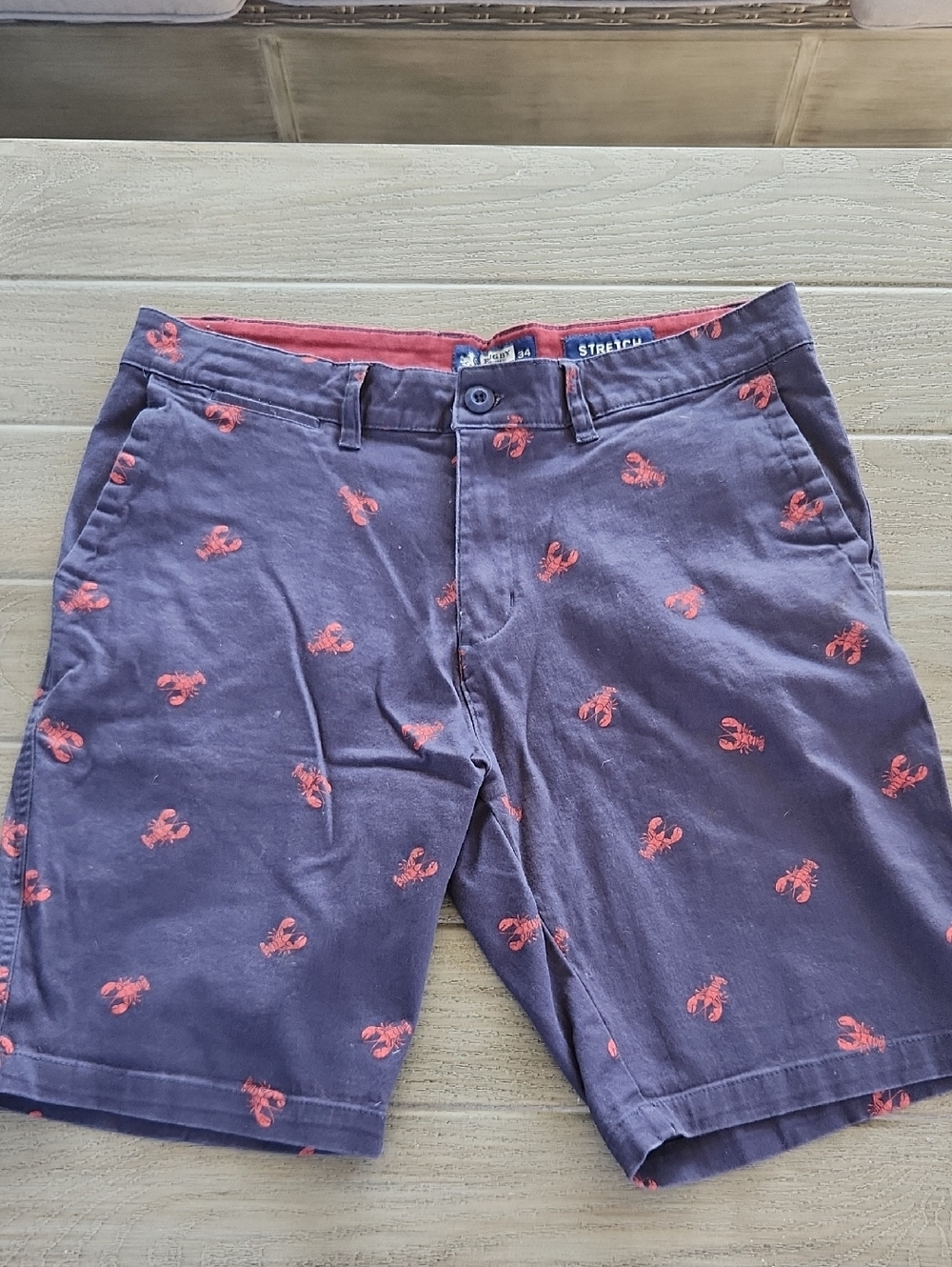 Men's Navy Stretch Shorts with Red Lobster Print